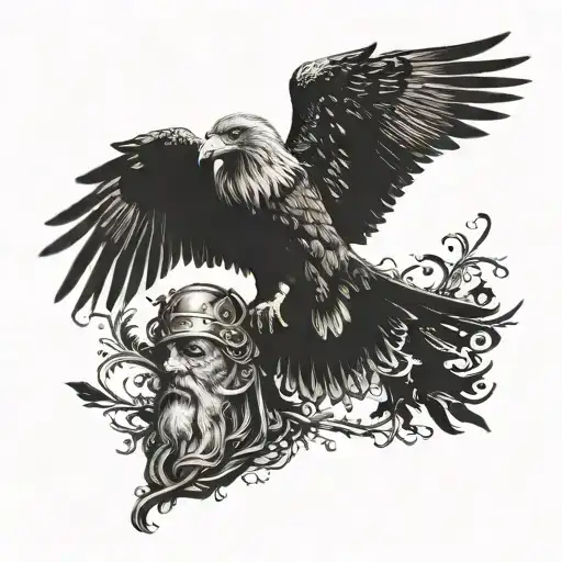 Odin And Ravens Flying