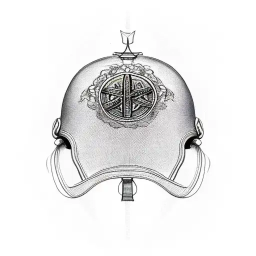Soldier's Helmet Adorned With Intricate Religious Symbols