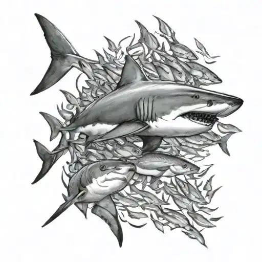Shark Swimming In A School Of Fish