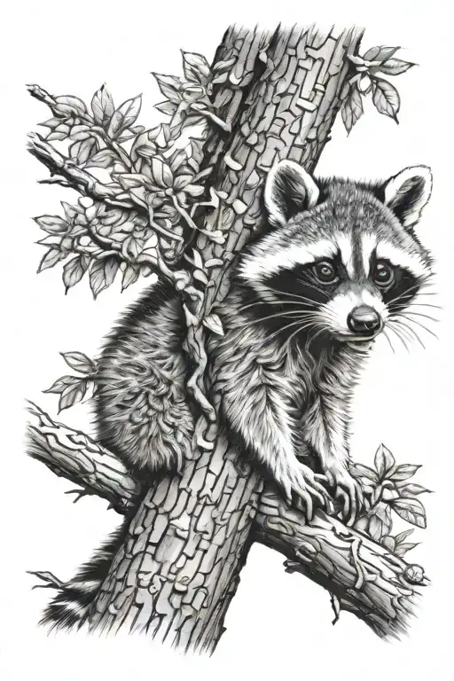 Raccoon Holding Onto Tree