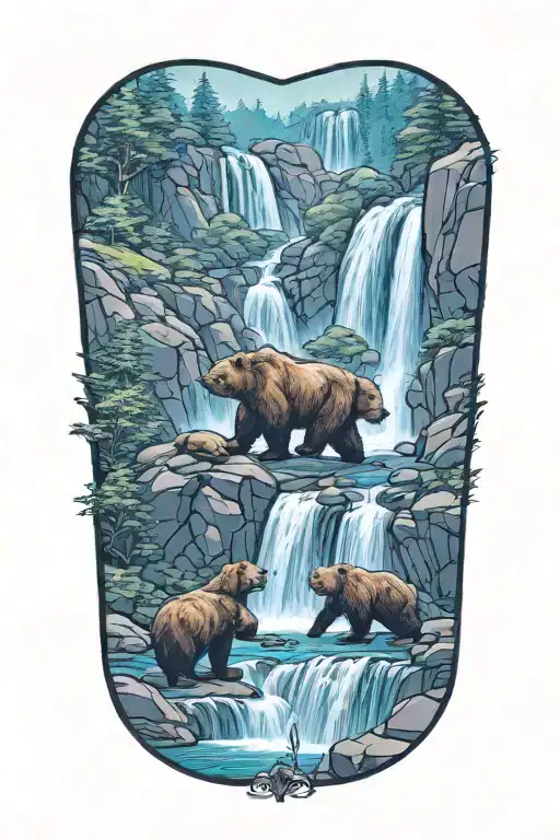 Bears At The Waterfall Cascading