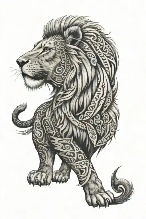 A Lion Tattoo With A Polynesian Tattoo Inspired