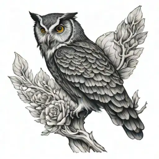 Realistic Blackwork Owl On Chest Piece