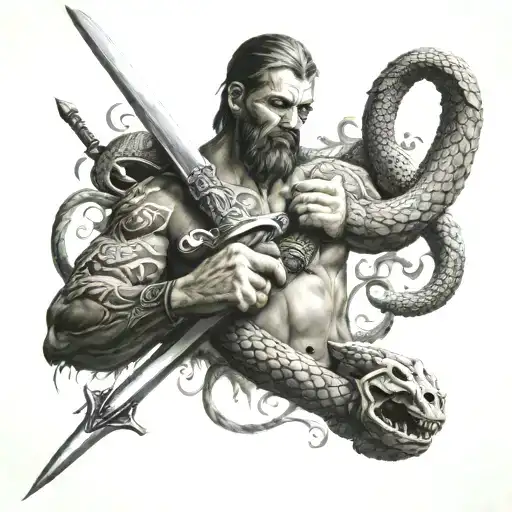 Sword And Serpent Above His