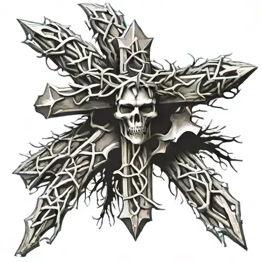 Cross With Crown Of Thorns Wrapped