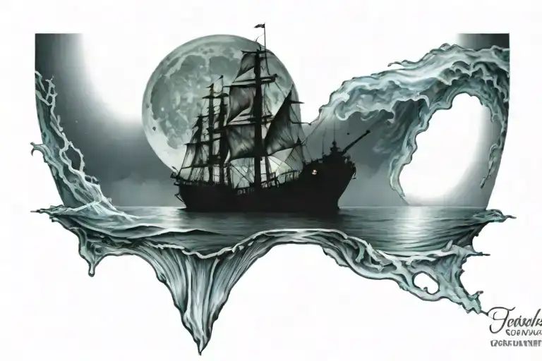 Ship Sailing In The Ocean At Night With Blue Moon Reflecting Off The Water Armband