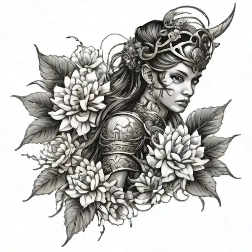 Warrior Princess Surrounded By Flowers Blooming