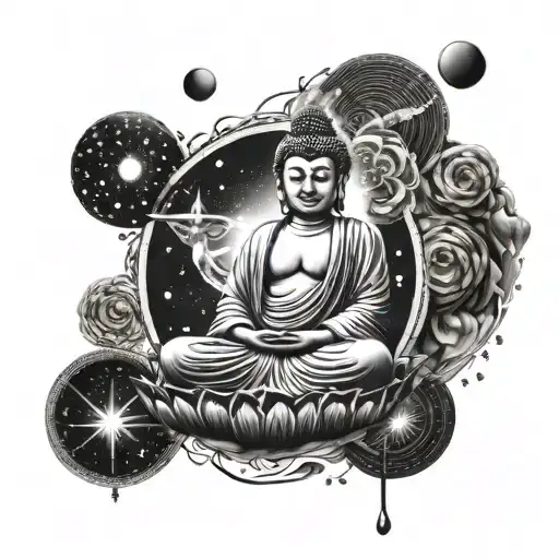 Buddha Space Themed Tattoo Design