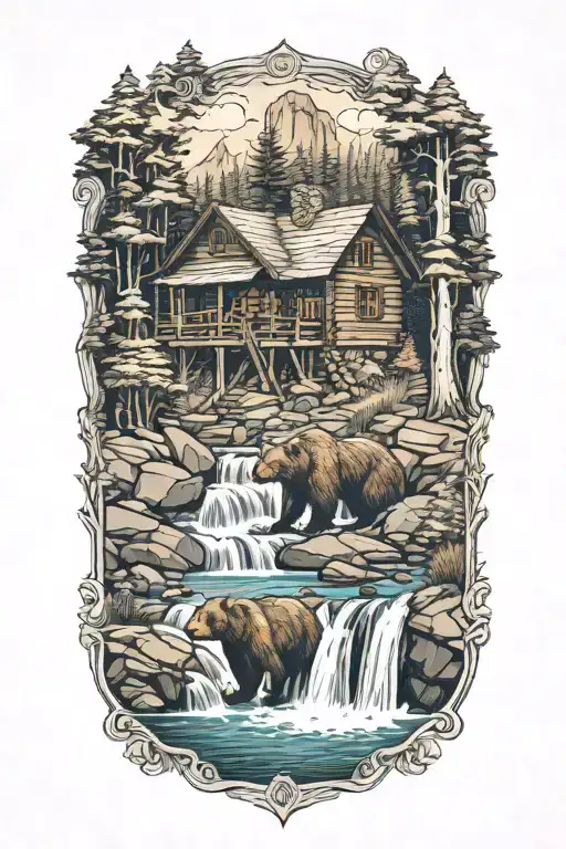 Bear Cabin Waterfall Flowing River Running