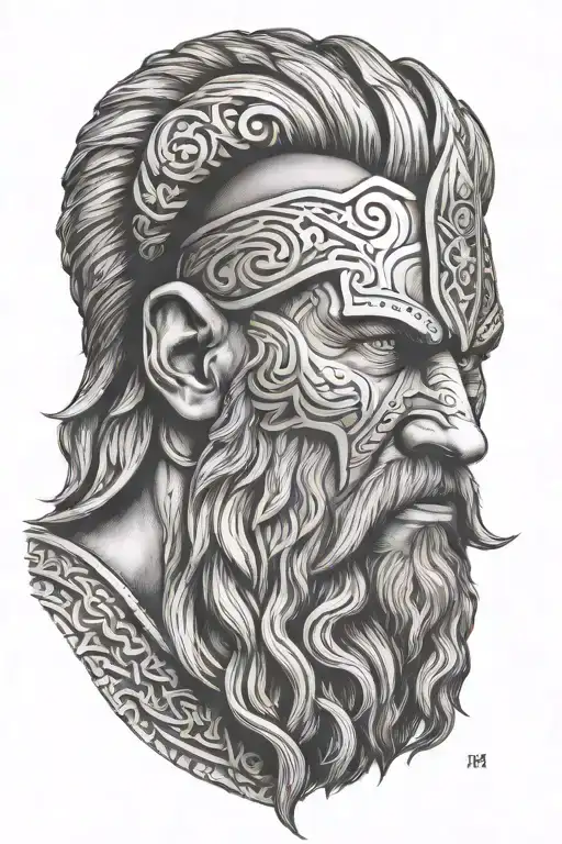 Viking Face 3D Tiltted Straight To Right Side View
