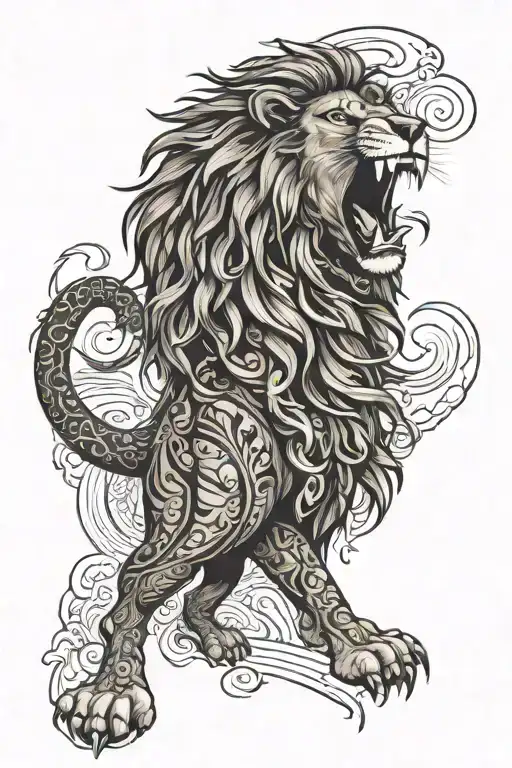 Polynesian Tattoo With A Lion Roaring