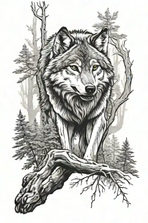 Forest With Single Wolf Arm Sleeve