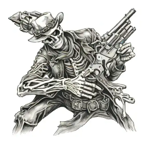 Skeleton Gunslinger With Quote I'm Your Huckleberry