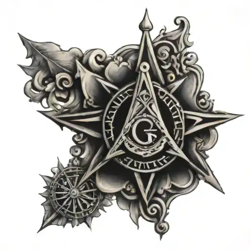 Square And Compass Rose With Intricate Details