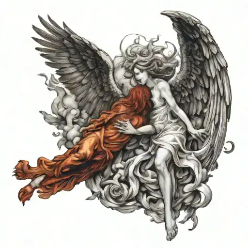 Phoenix And Female Angel Falling