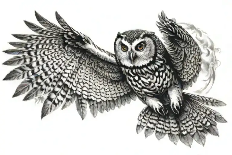 Owl Flying Towards Bright Shining