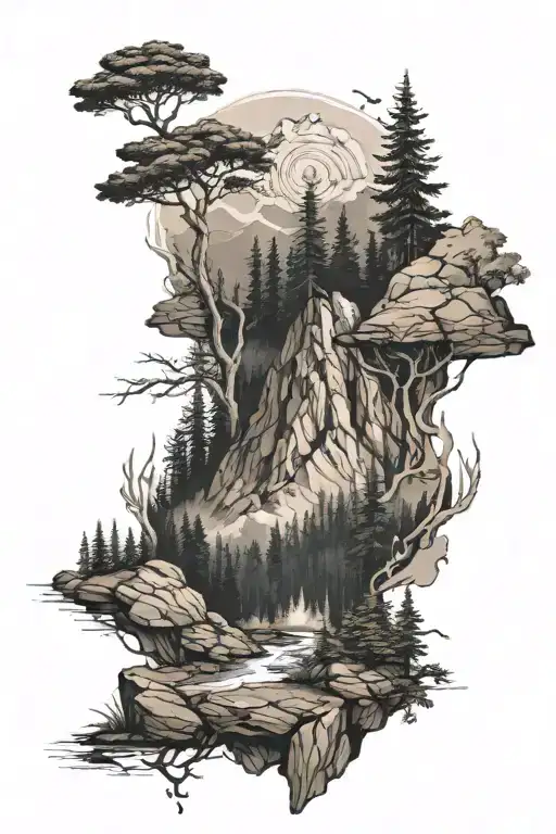 Mountain And Forest Scene