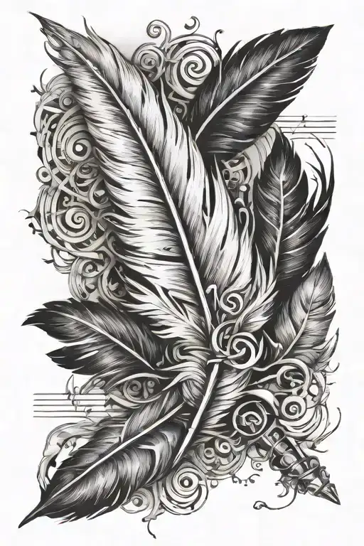 Feather Pen Writing Lyrics Music Notes Intertwined