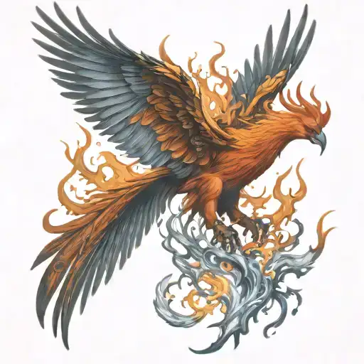 Pheonix Rebirth In Color Tattoo Flames Coming