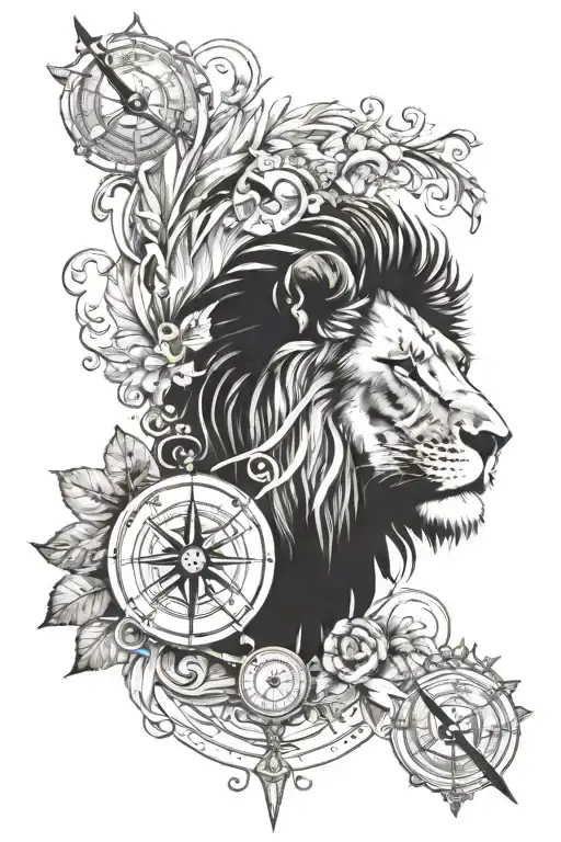 I Want To Create A Sleeve Tattoo From The Shoulder To Mid-arm That Includes A Lion With A Compass