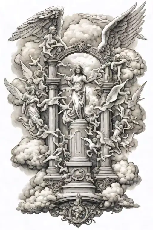 Heaven Gate Clouds Surrounding A Lot Of Angels Flying