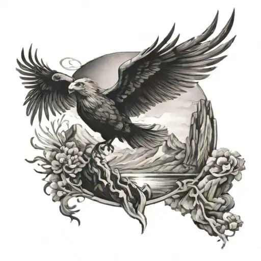 Phoenix Rising Over Mountains