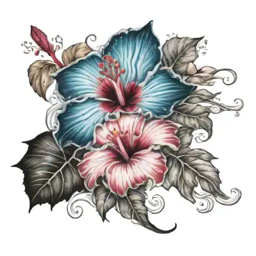 Ocean Mixed With Hibiscus Flower