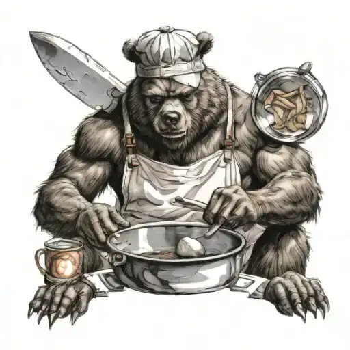 Bear Man Wearing A Wolf Cap And Doing Cooking Themed