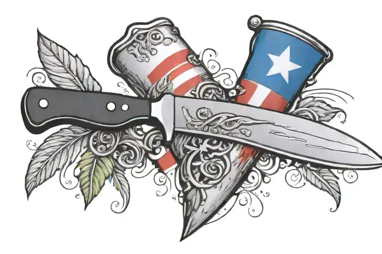 Chef Knife In Doodle Style With Puerto Rico Flag