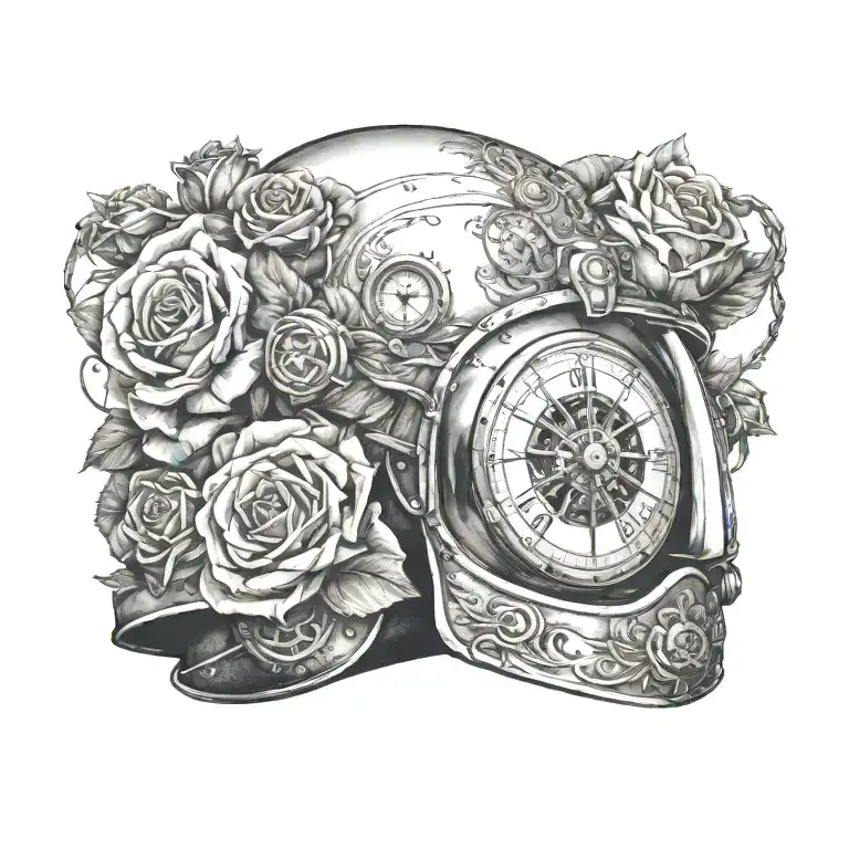 A Motorcycle Helmet Adorned With Compass And Roses