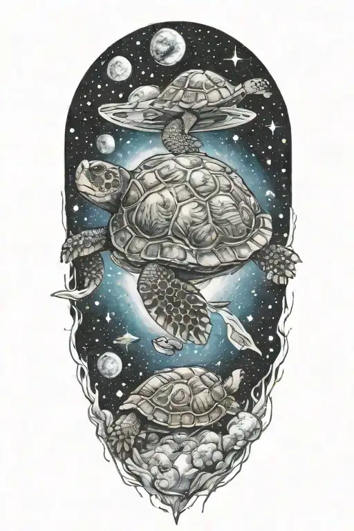 Turtle Floating In Space Surrounded