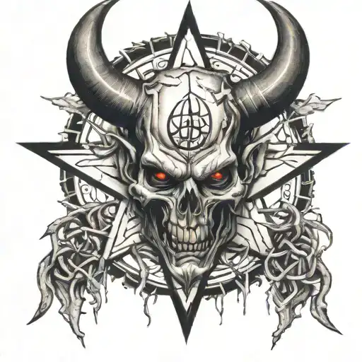 Black And White Devil In Front Of Pentagram With 666 On It