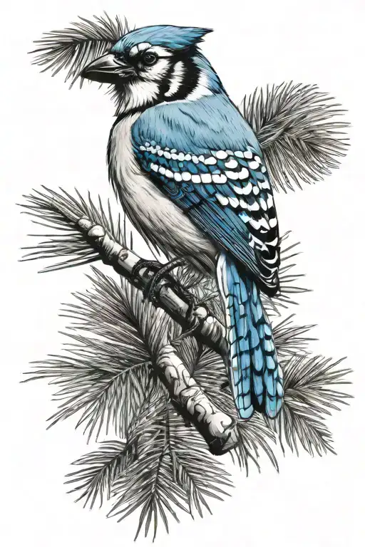 Blue Jay Bird And A Palm Tree