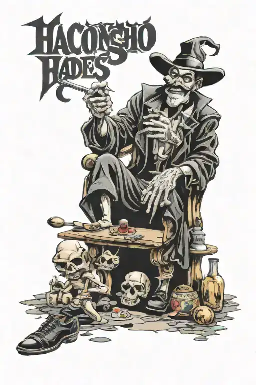 Cartoon Hades Controls Pinocchio Puppeteer Chicano Against Las Vegas Backdrop