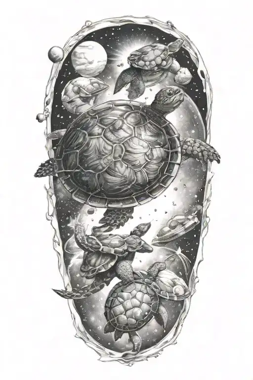 Turtle Floating In Space Surrounded