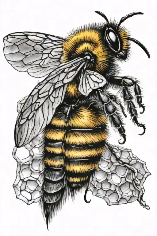 Bumble Bee With Wings As Honeycomb
