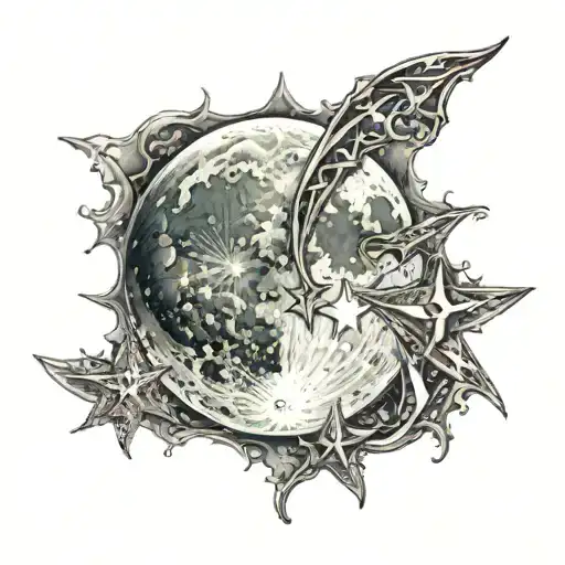 Full Moon With One Star And Letter J Hanging From That Star