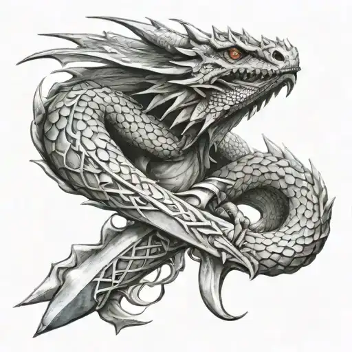 Realistic Mideviel Dragon Wrapped Around A Dagger