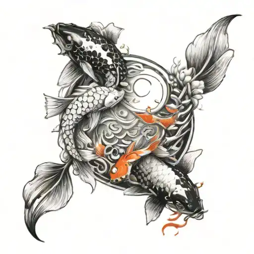 Yin Yang Symbol Surrounded By Koi Fish
