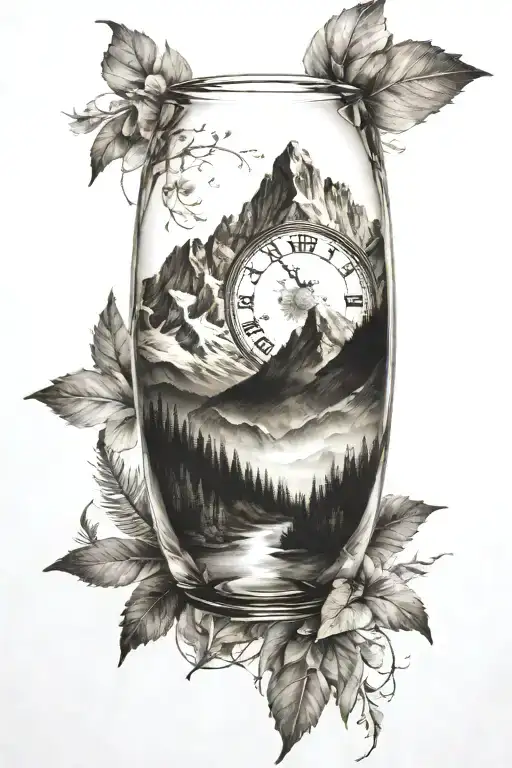 Mountain Range With A Hidden Hour Glass