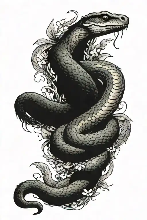 Hydrenga And Snake Coiled Gothic Style