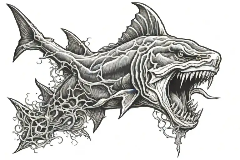 Poseidon Face Trident Sea Shark Bo Black And White Background