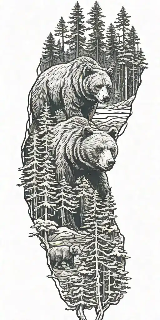 Bear And Pine Forest