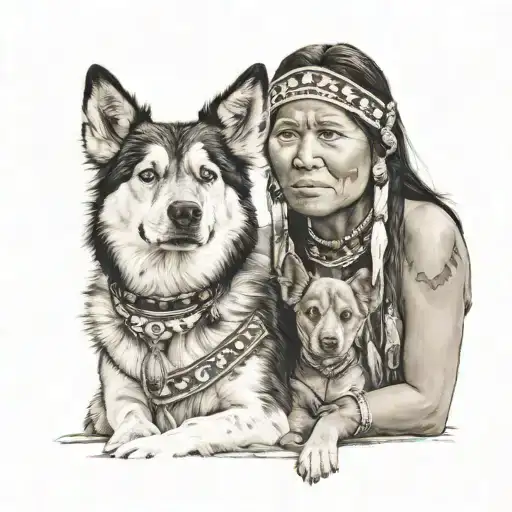 Family Navajo Wife And Daughter 2 Dogs