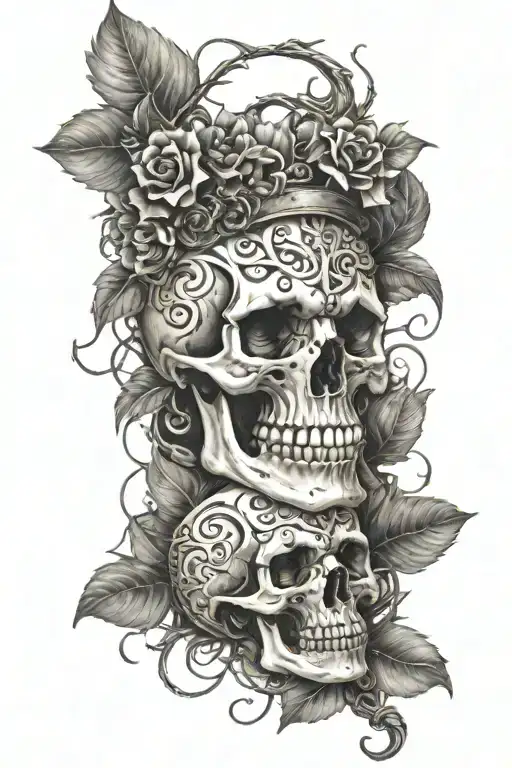 Skull Surrounded By Viking Weaponery And Vines Wrapped