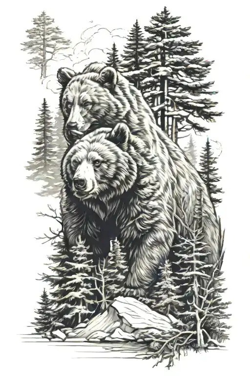 Bear And Pine Trees Bob Cat