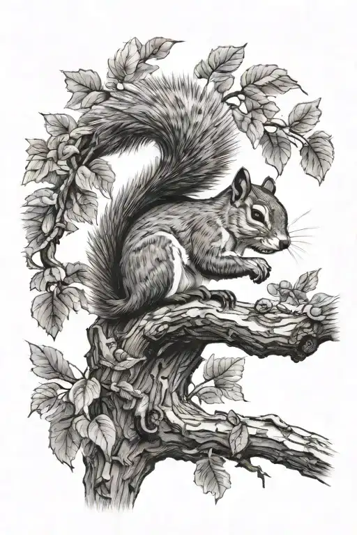 Squirrel In A Tree Branch