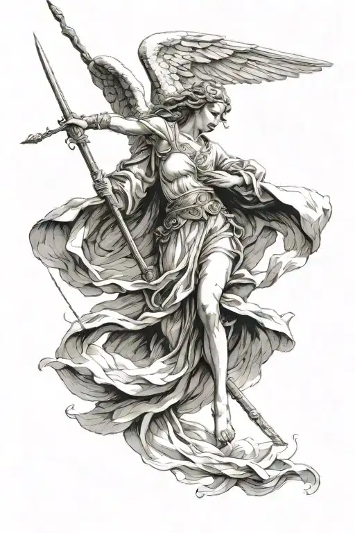 Angel Throwing Down A Spear While Hovering