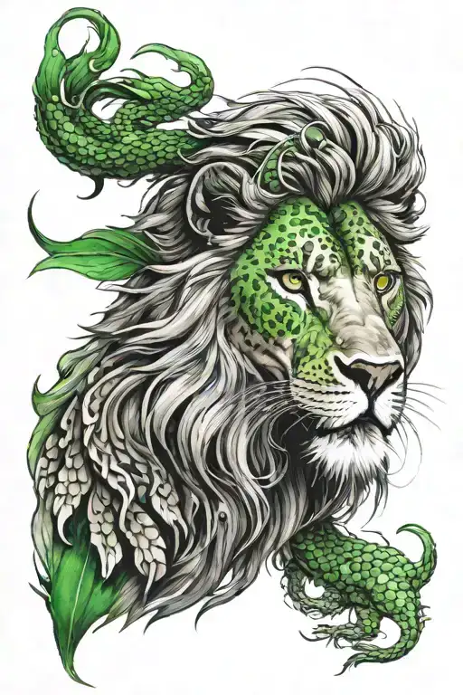 Lion Over Dragon Both With Green Eyes Staring