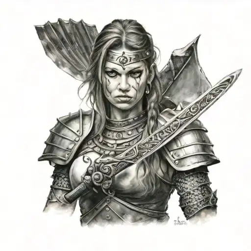 The Face Of A Warrior Girl With A Sword